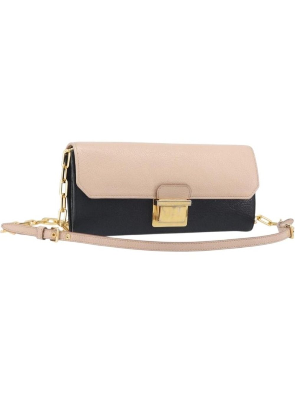 Miu Miu Chain Shoulder Wallet Leather Gold Pink